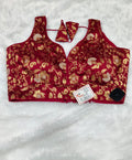 Wine Red Banarasi Silk Gold Silver Brocade Design Saree Blouse | Readymade