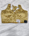 Golden Beige Banarasi Silk Gold Silver Brocade Design Saree Blouse | Readymade