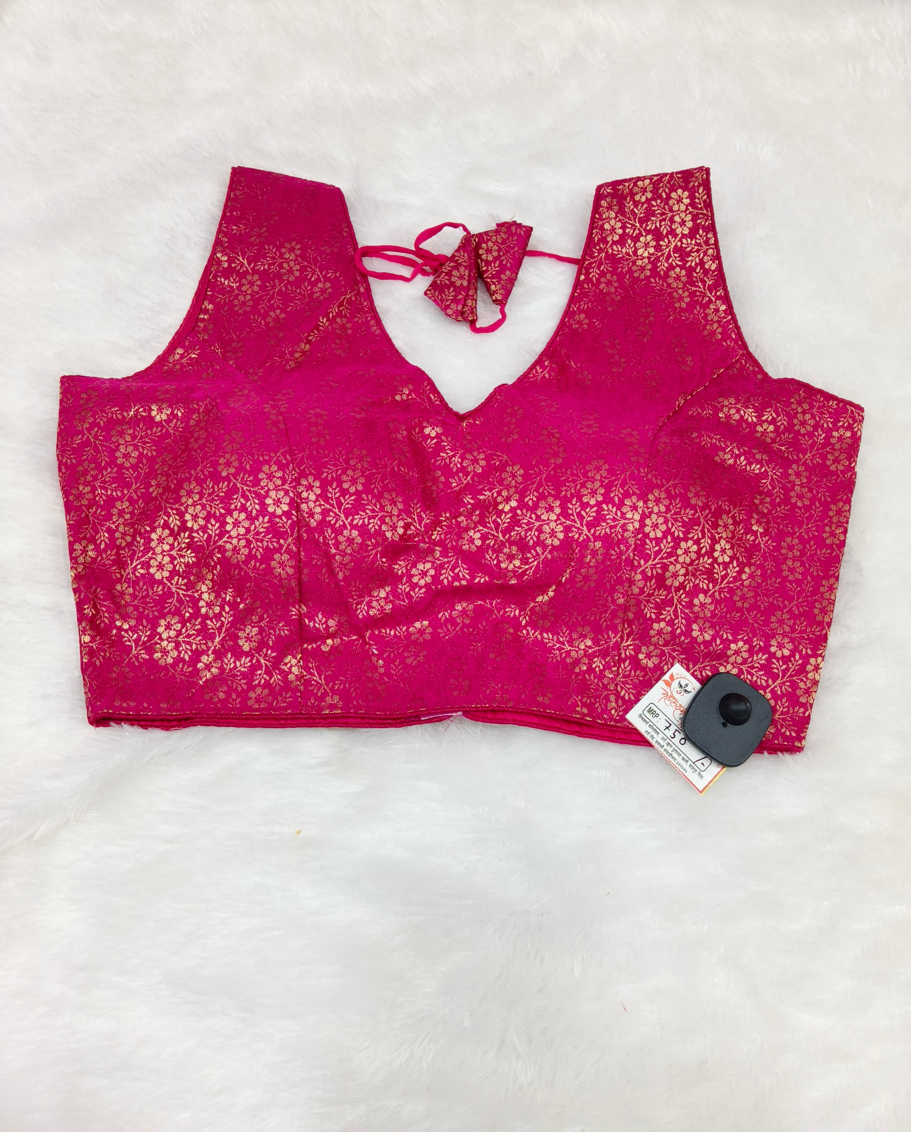 Rani Pink Banarasi Silk Self Brocade Design Saree Blouse | Readymade