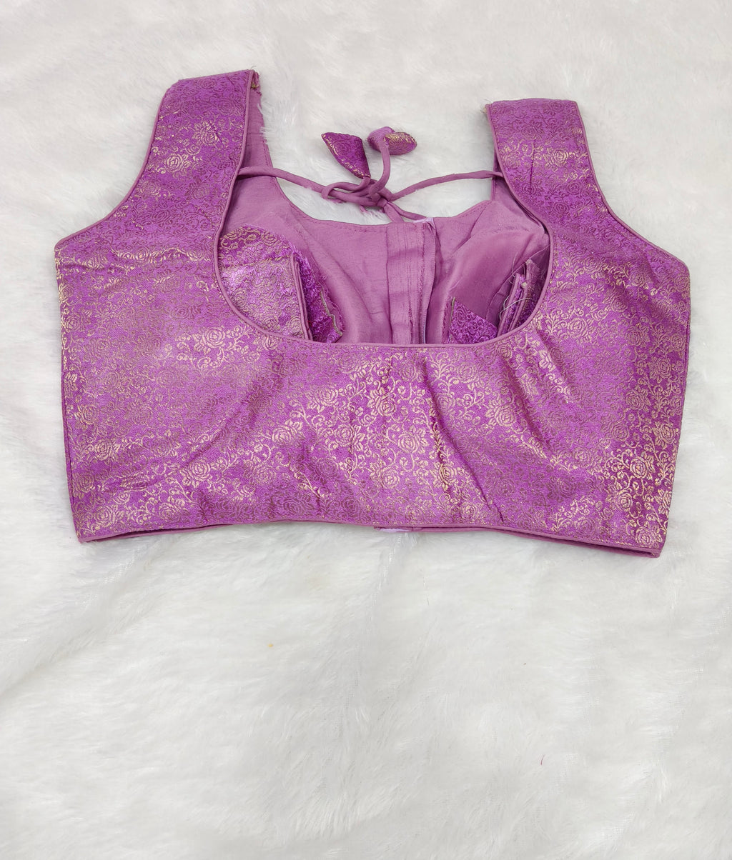 Lavender Banarasi Silk Self Brocade Design 2 Saree Blouse | Readymade