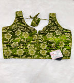 Green Banarasi Silk Green Velvet Floral Design Saree Blouse | Readymade