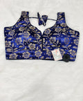 Blue Banarasi Silk Blue Velvet Floral Design Saree Blouse | Readymade
