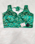 Emerald Green Banarasi Silk Green Velvet Floral Design Saree Blouse | Readymade