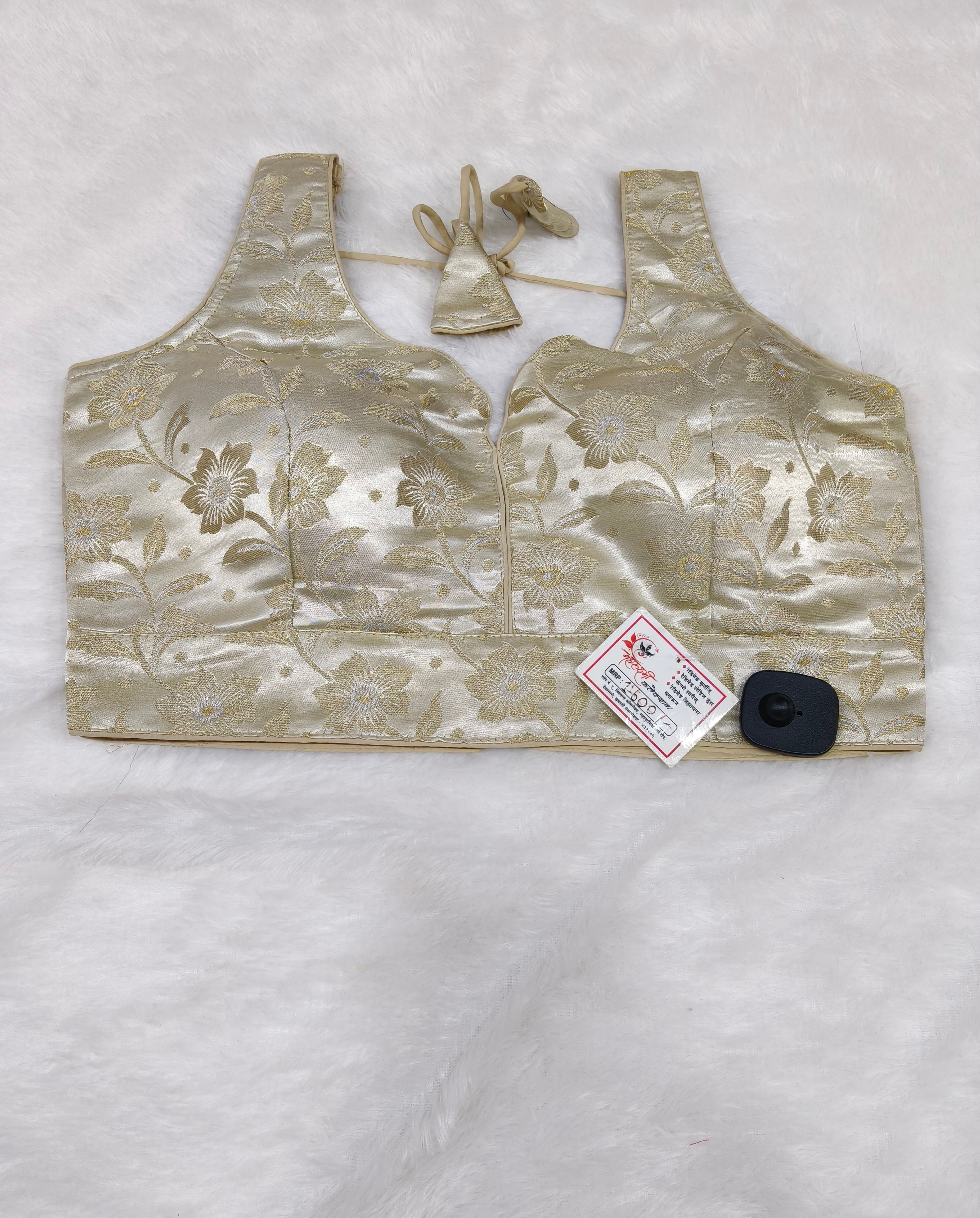 Cream Banarasi Silk Cream Velvet Floral Design Saree Blouse | Readymade