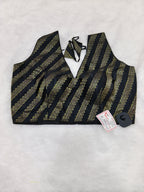 Black Banarasi Silk Leheriya Print Design Saree Blouse | Readymade