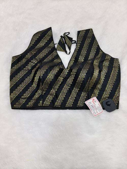 Black Banarasi Silk Leheriya Print Design Saree Blouse | Readymade