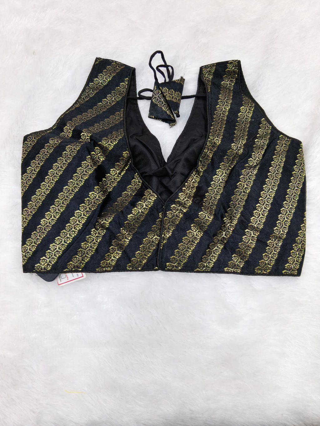 Black Banarasi Silk Leheriya Print Design Saree Blouse | Readymade