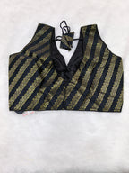 Black Banarasi Silk Leheriya Print Design Saree Blouse | Readymade