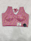 Baby Pink Banarasi Silk Leheriya Print Design Saree Blouse | Readymade