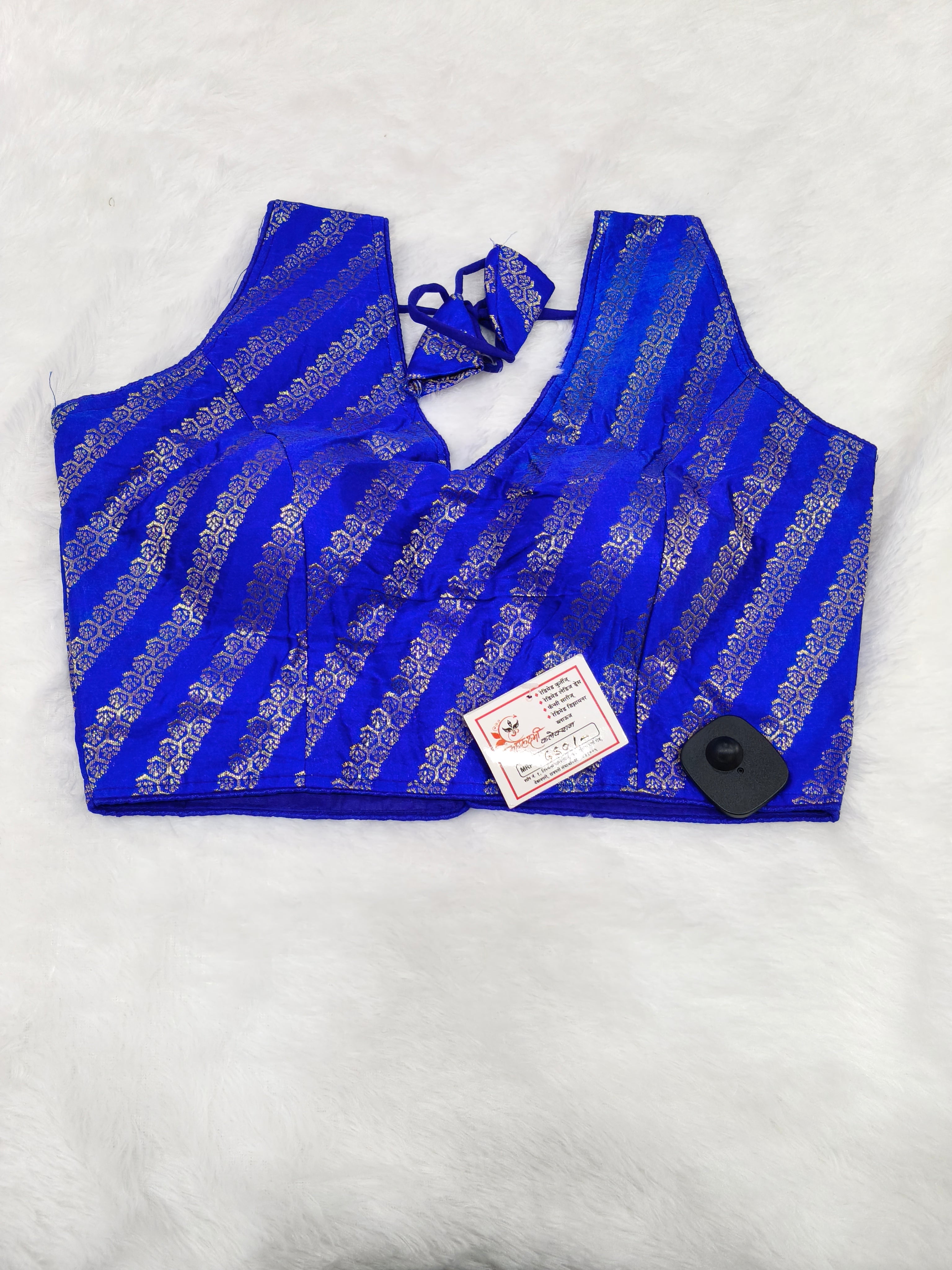 Royal Blue Banarasi Silk Leheriya Print Design Saree Blouse | Readymade