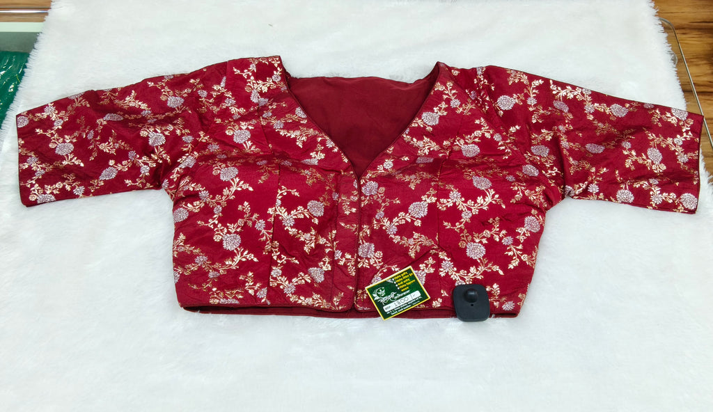 Maroon Banarasi Silk Gold Silver Brocade Design 2 Saree Blouse | Readymade