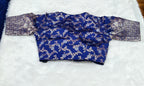 Royal Blue Banarasi Silk Gold Silver Brocade Design 3 Saree Blouse | Readymade