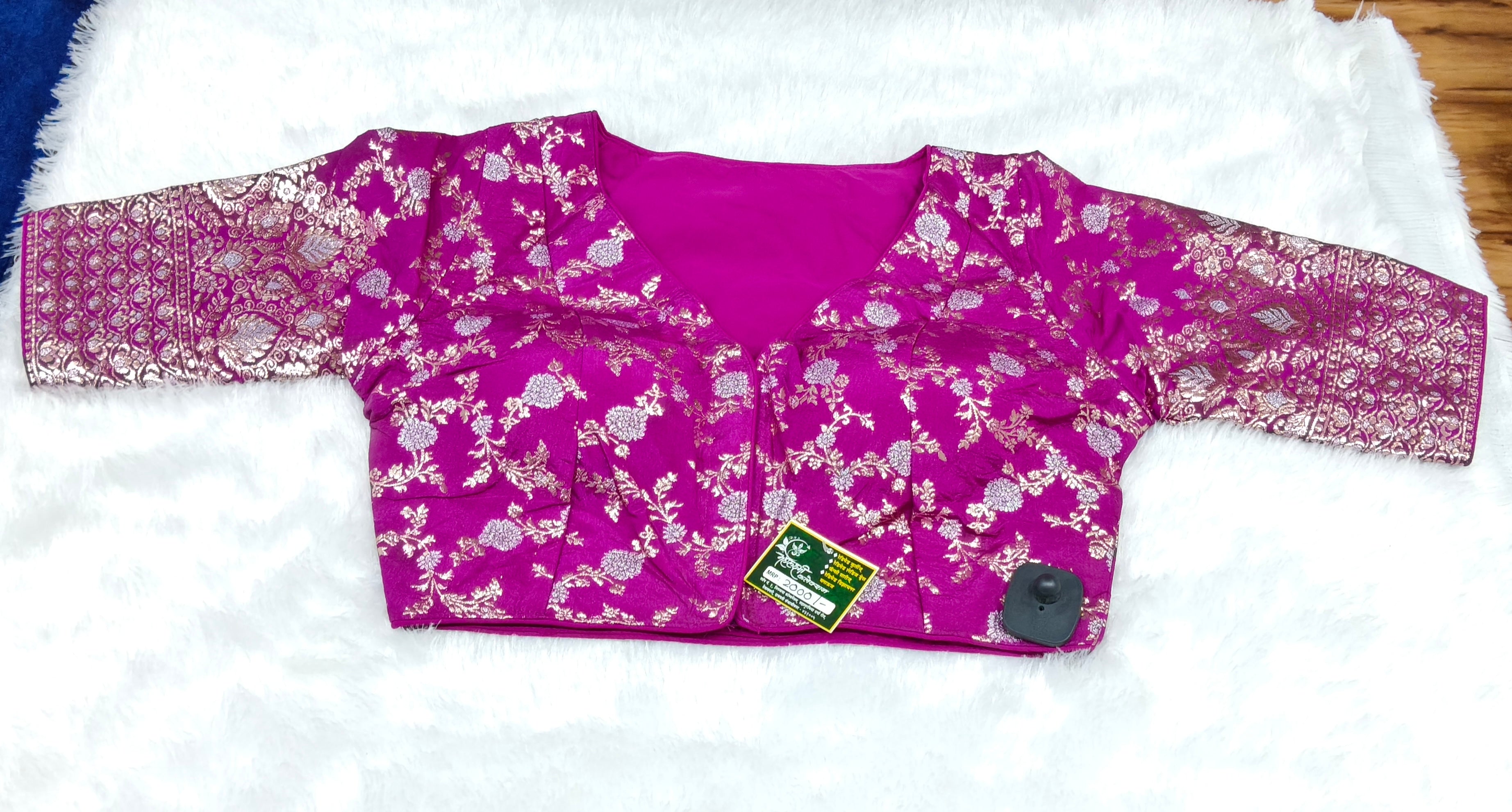 Magenta Banarasi Silk Gold Silver Brocade Design 3 Saree Blouse | Readymade