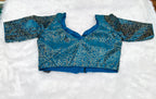 Peacock Blue Banarasi Silk Small Brocade Design Saree Blouse | Readymade