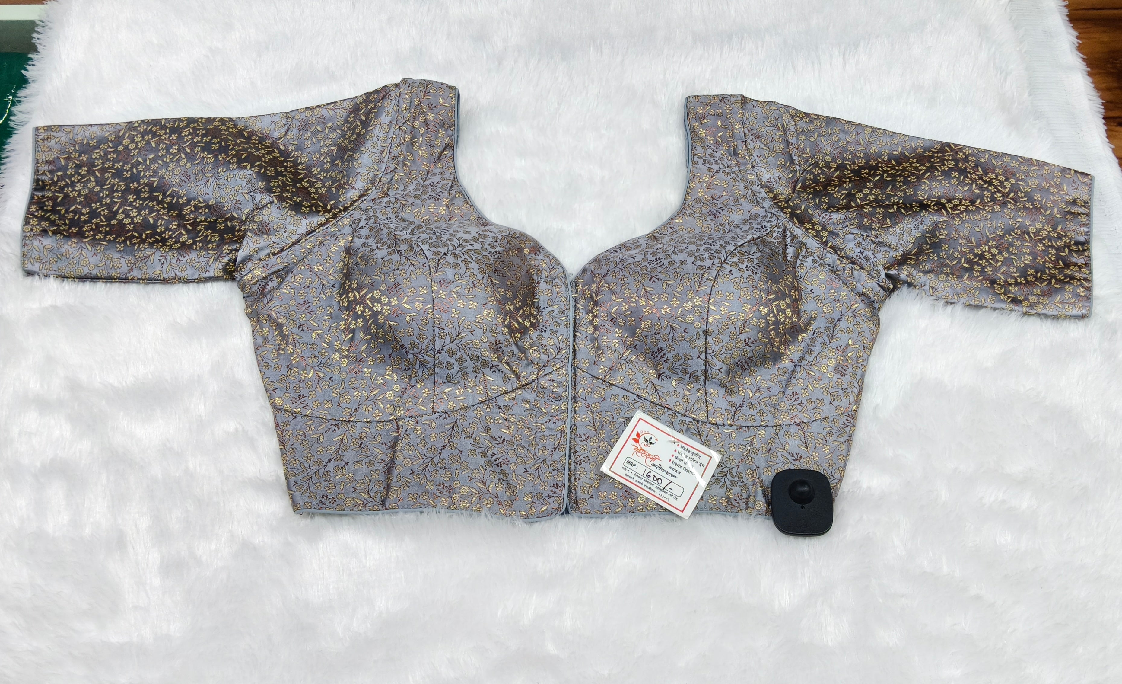 Grey Banarasi Silk Small Brocade Design Saree Blouse | Readymade