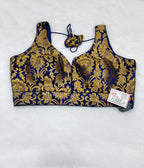 Royal Blue Banarasi Silk Big Brocade Design 3 Saree Blouse | Readymade