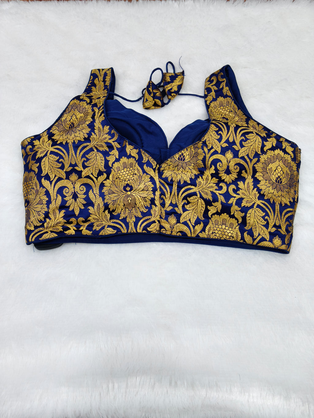 Royal Blue Banarasi Silk Big Brocade Design 3 Saree Blouse | Readymade
