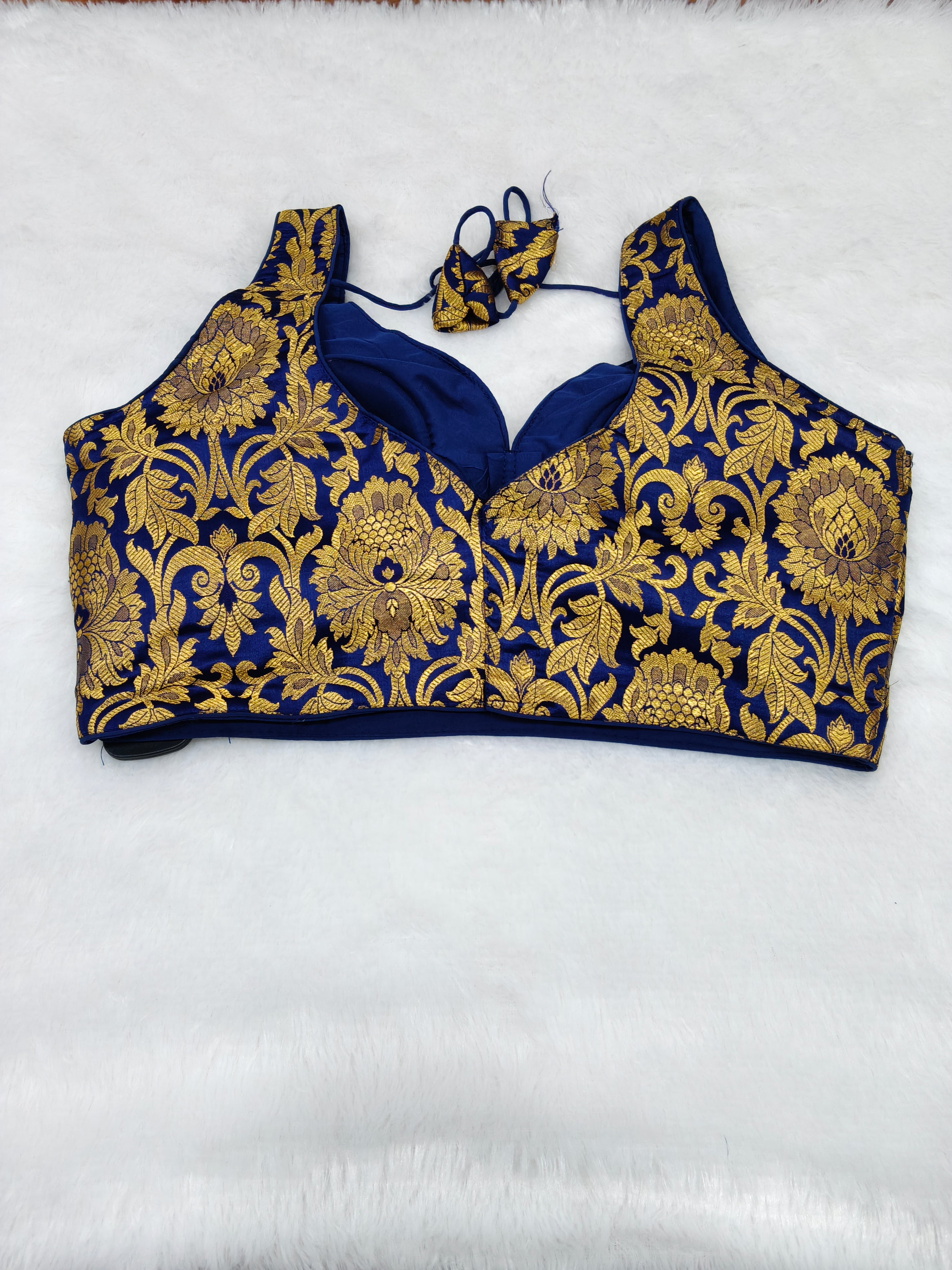 Royal Blue Banarasi Silk Big Brocade Design 3 Saree Blouse | Readymade