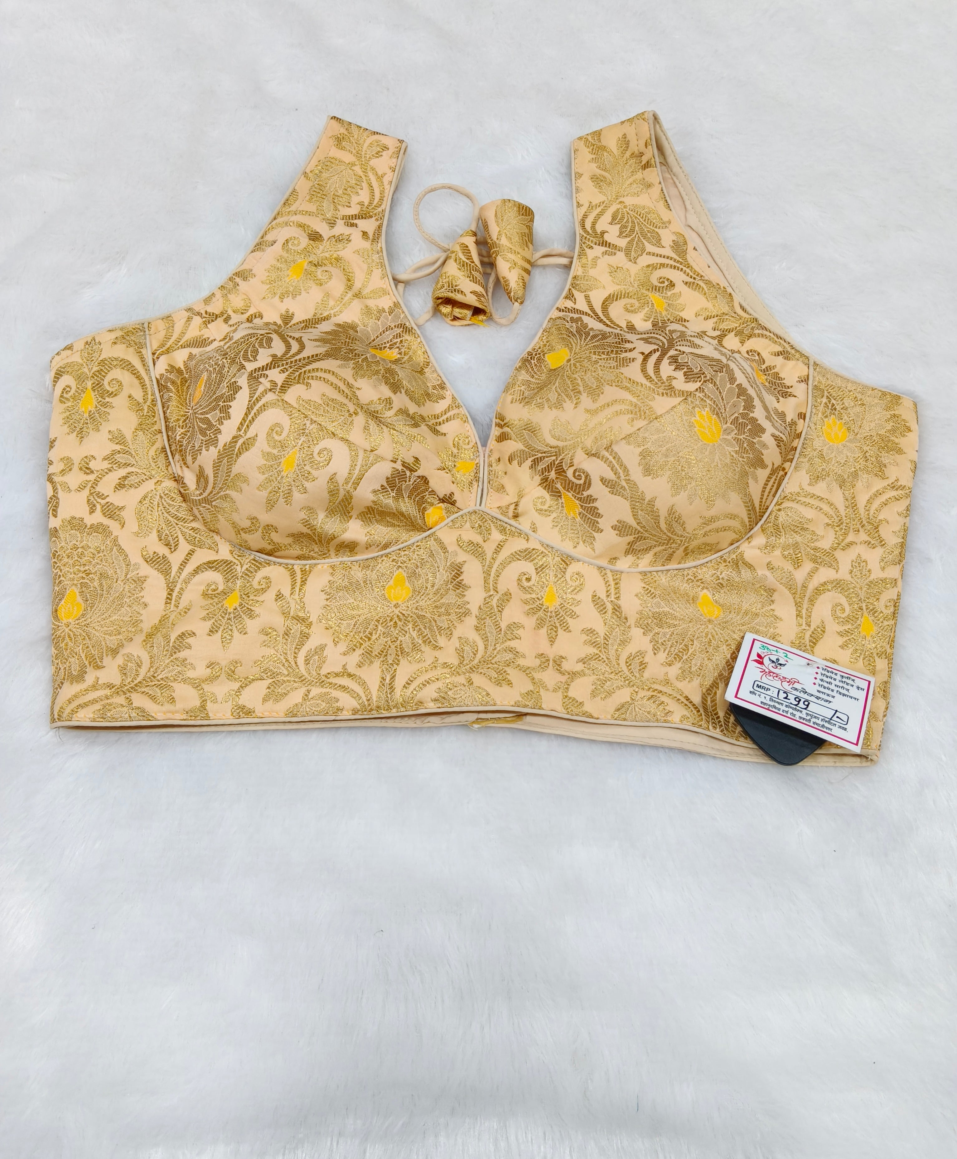 Cream Banarasi Silk Big Brocade Design 3 Saree Blouse | Readymade