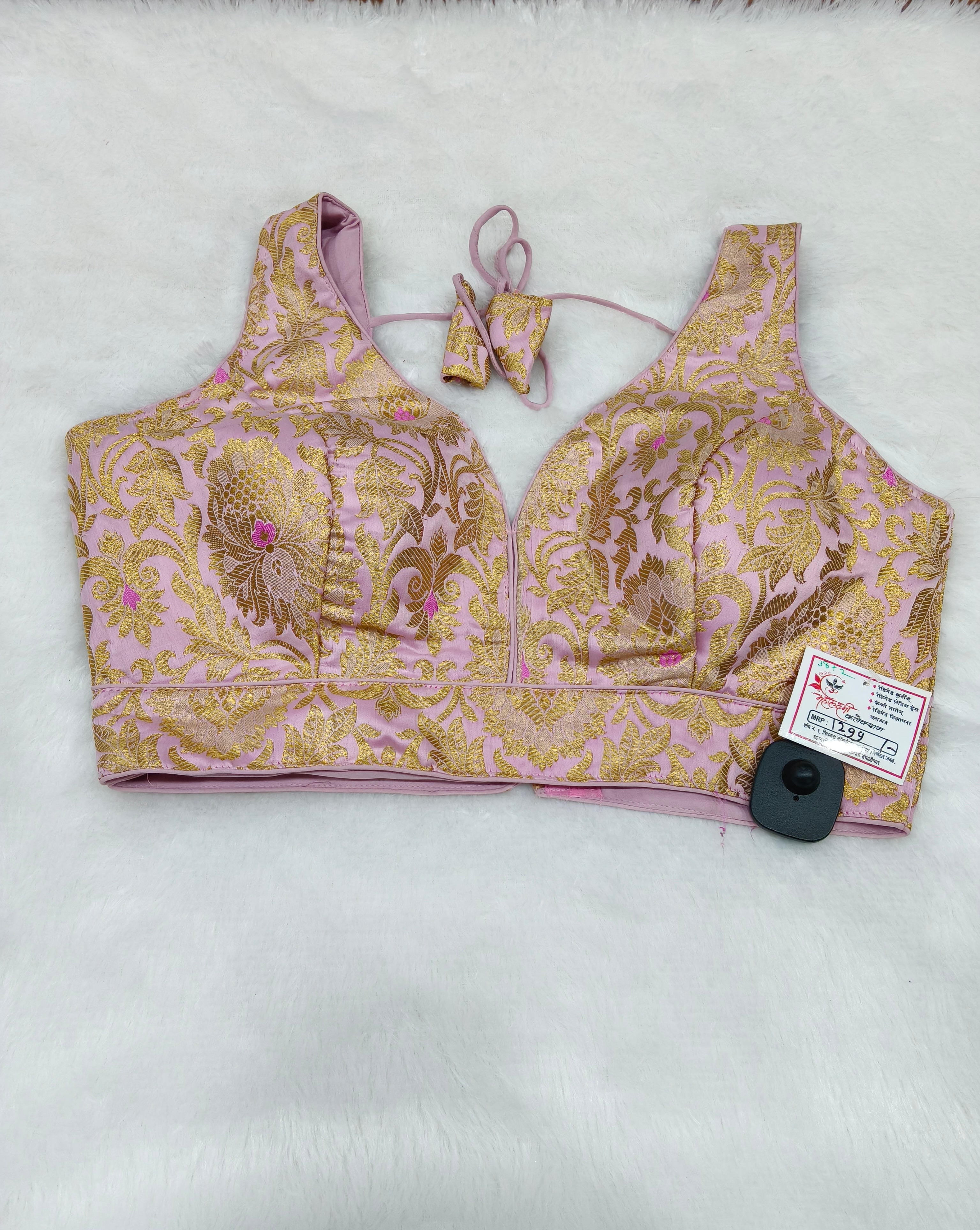 Baby Pink Banarasi Silk Big Brocade Design 3 Saree Blouse | Readymade