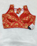 Classic Red Banarasi Silk Big Brocade Designer Saree Blouse | Readymade