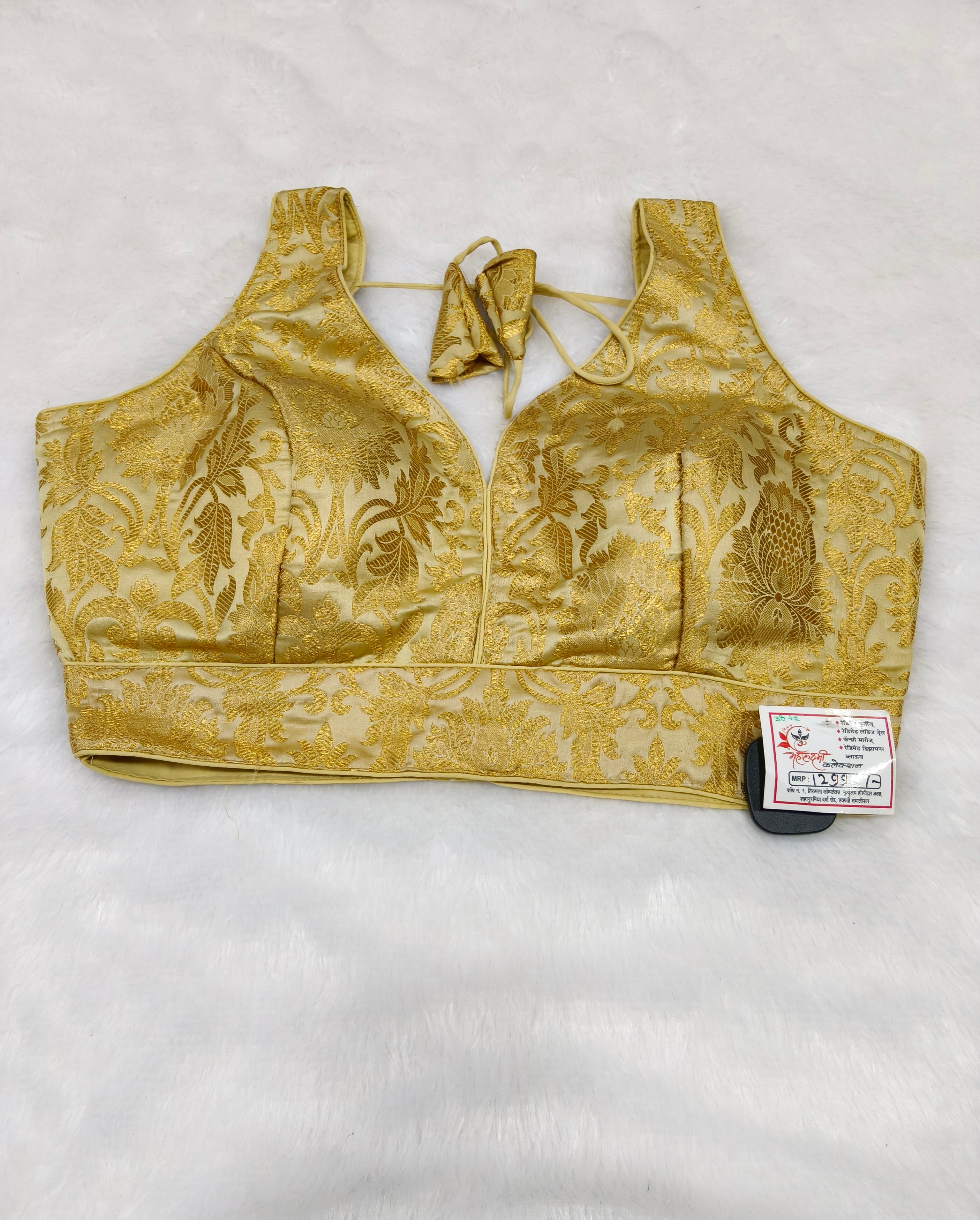 Golden Cream Banarasi Silk Big Brocade Design 3 Saree Blouse | Readymade