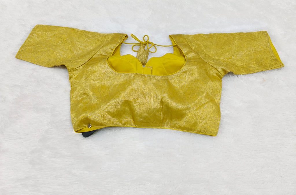 Yellow Tissue Silk Self Printed Design Saree Blouse | Readymade