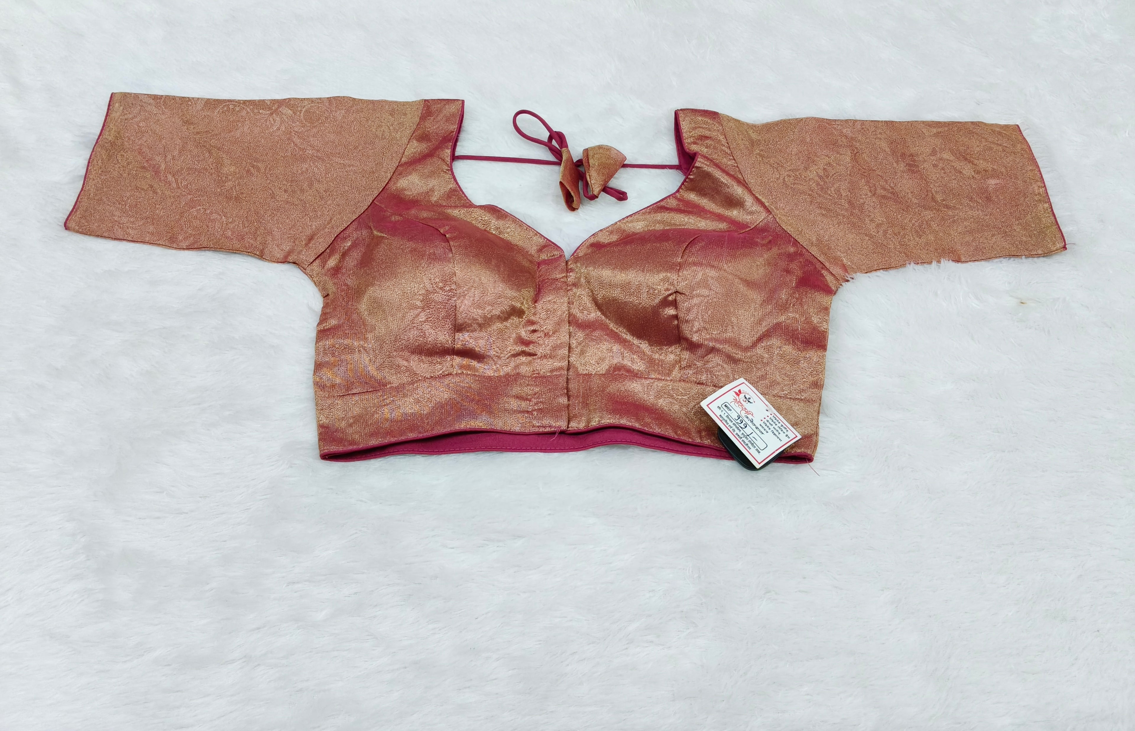 Rose Gold Tissue Silk Self Printed Design Saree Blouse | Readymade