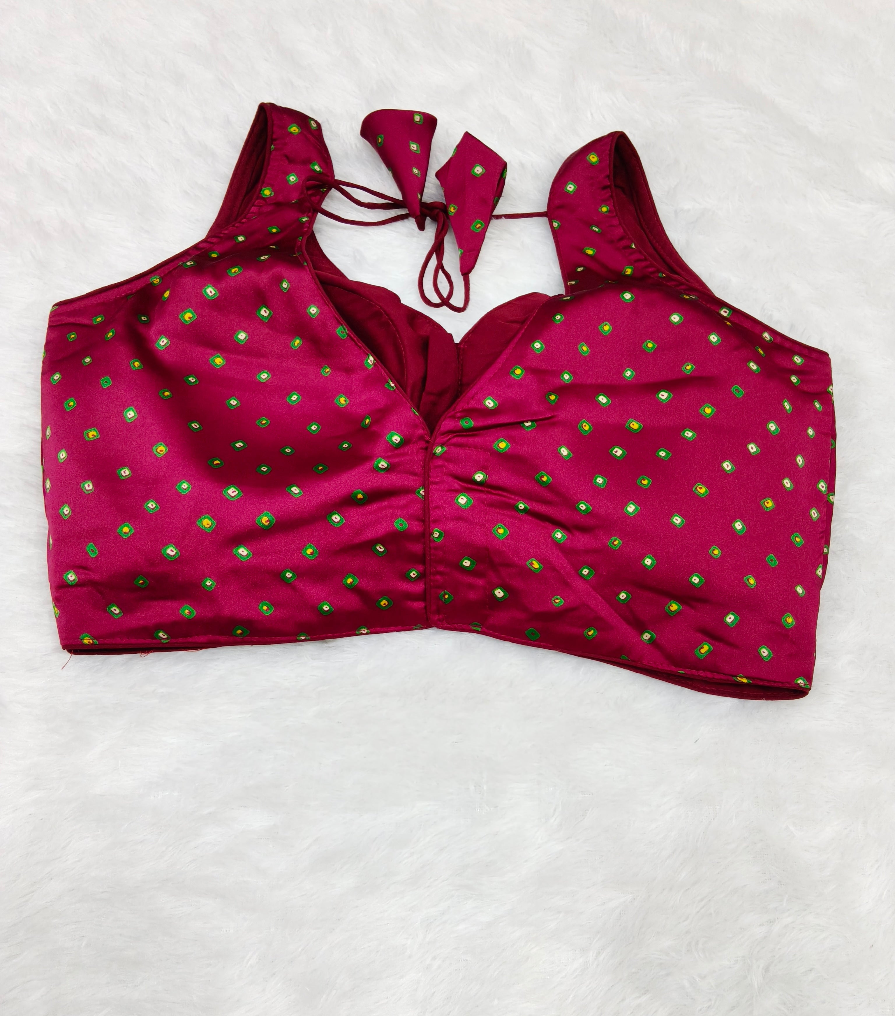 Rani Pink Bandhani Silk Saree Blouse | Readymade