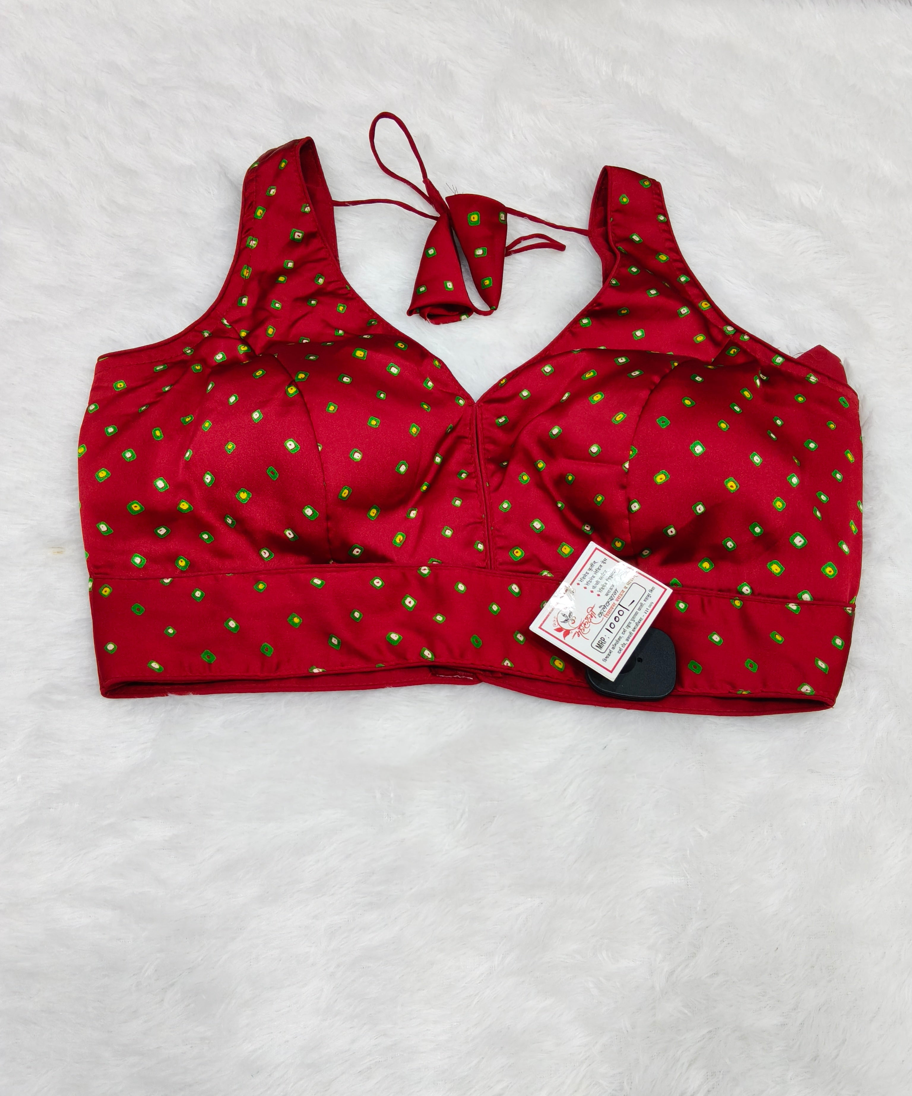 Cherry Red Bandhani Silk Saree Blouse | Readymade