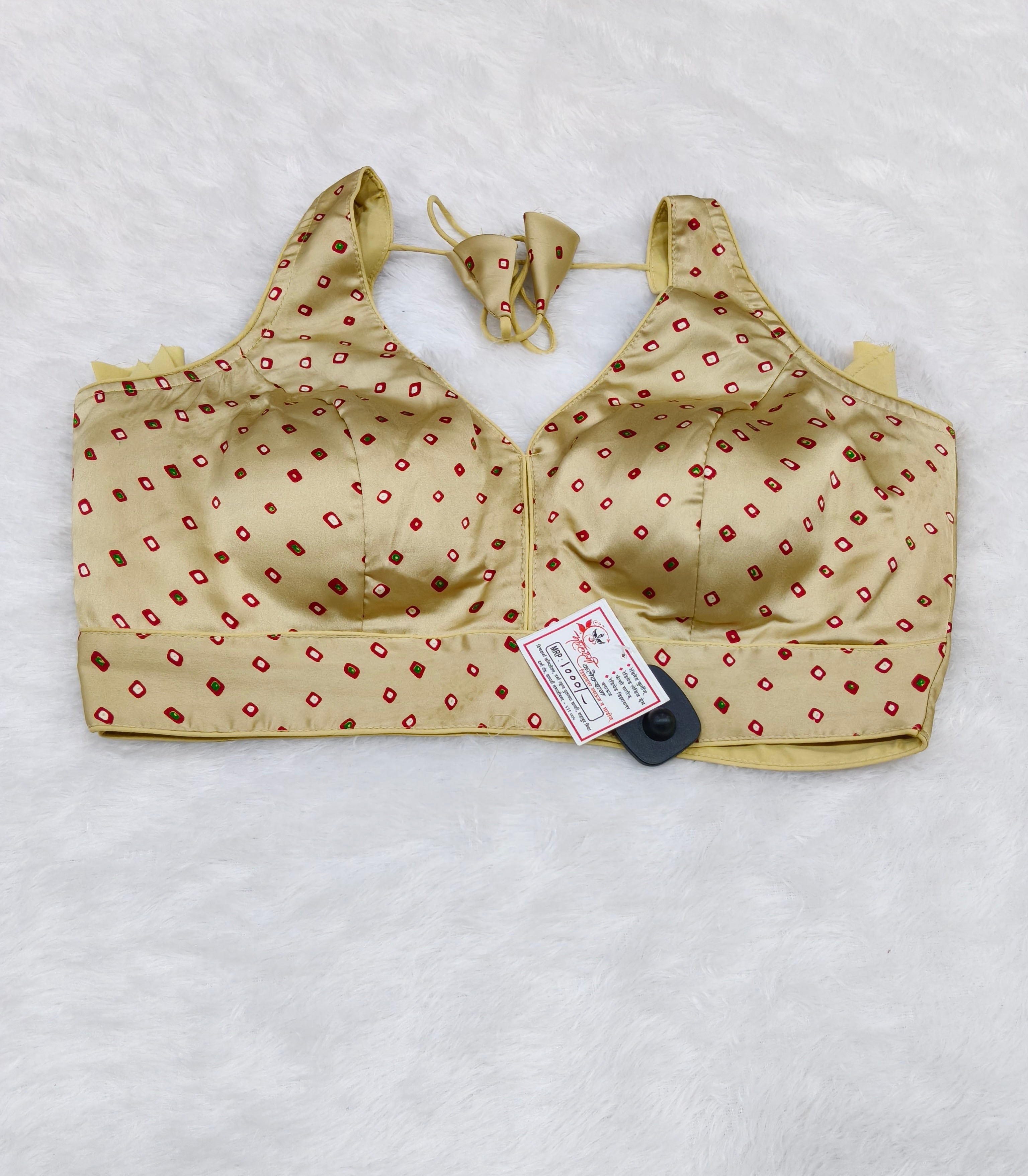 Cream Bandhani Silk Saree Blouse | Readymade