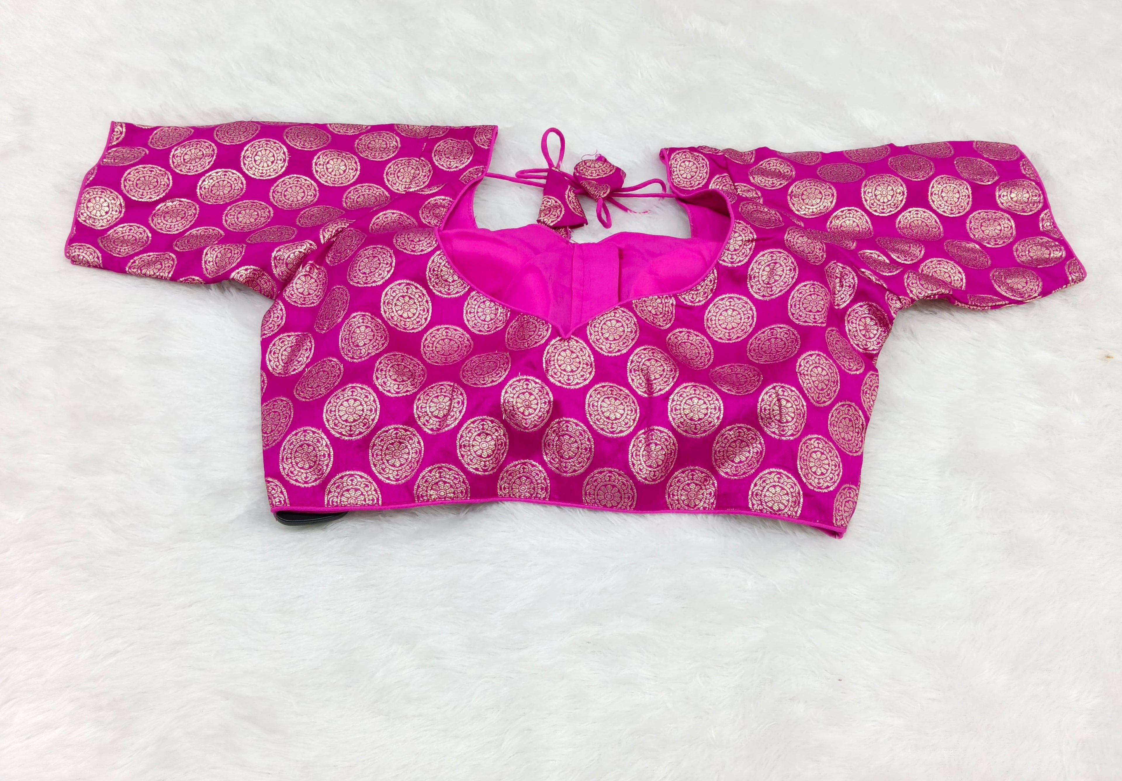 Rani Pink Banarasi Silk Coin Design Saree Blouse | Readymade