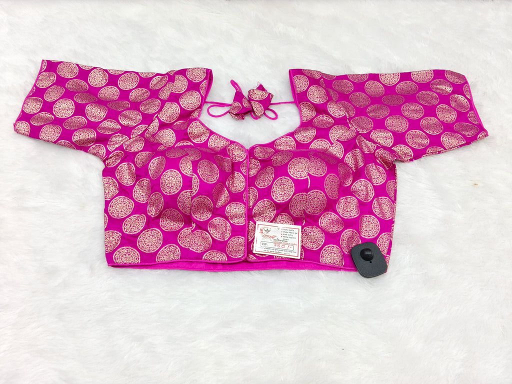 Rani Pink Banarasi Silk Coin Design Saree Blouse | Readymade