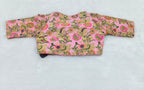 Baby Pink Floral Brocade Silk Designer Saree Blouse | Readymade