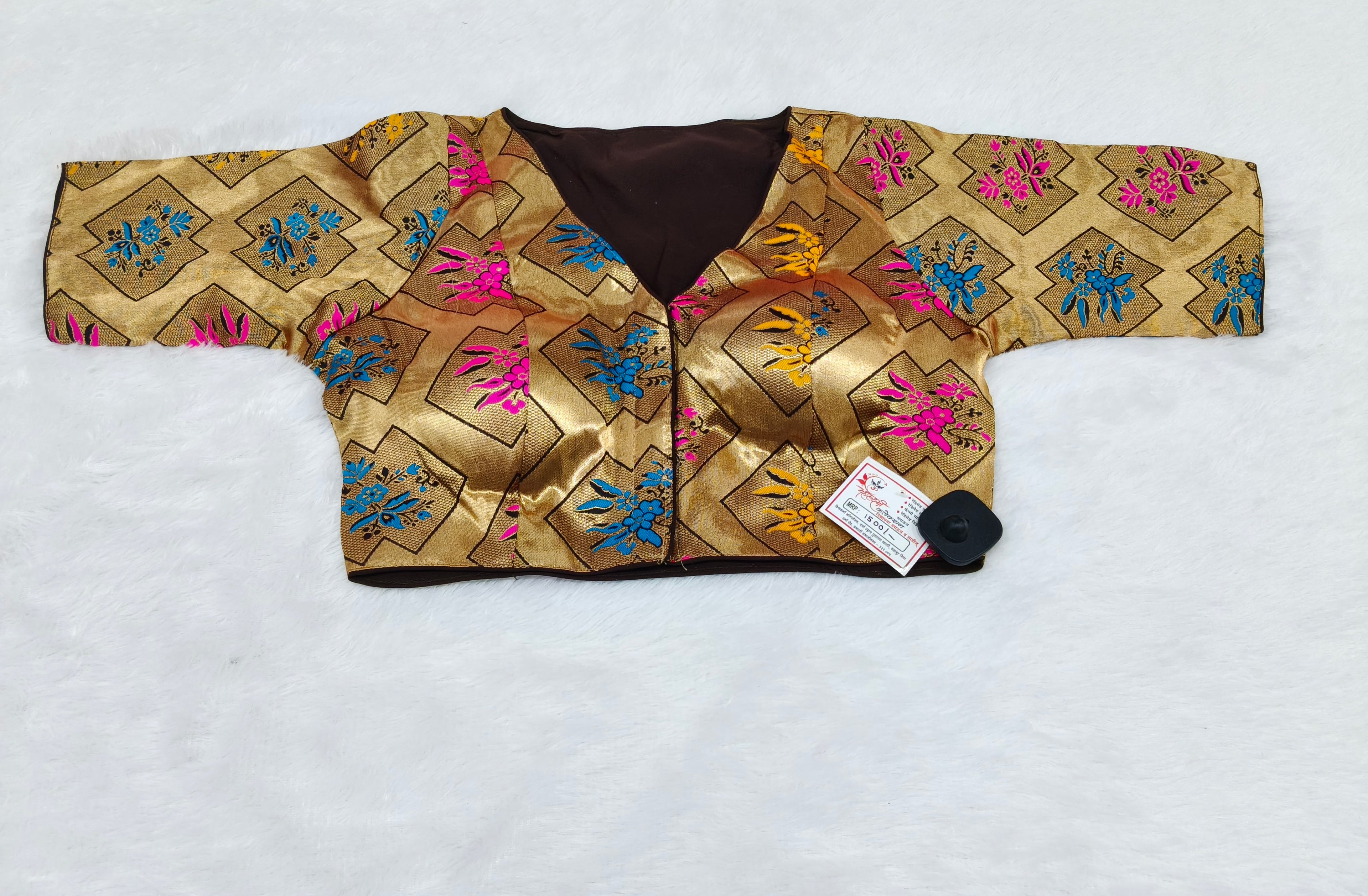 Golden Brown Geometric Brocade Silk Designer Saree Blouse | Readymade