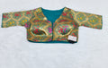 Golden Teal Geometric Brocade Silk Designer Saree Blouse | Readymade