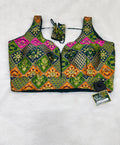 Navy Blue Multi Colour Silk Designer Saree Blouse | Readymade