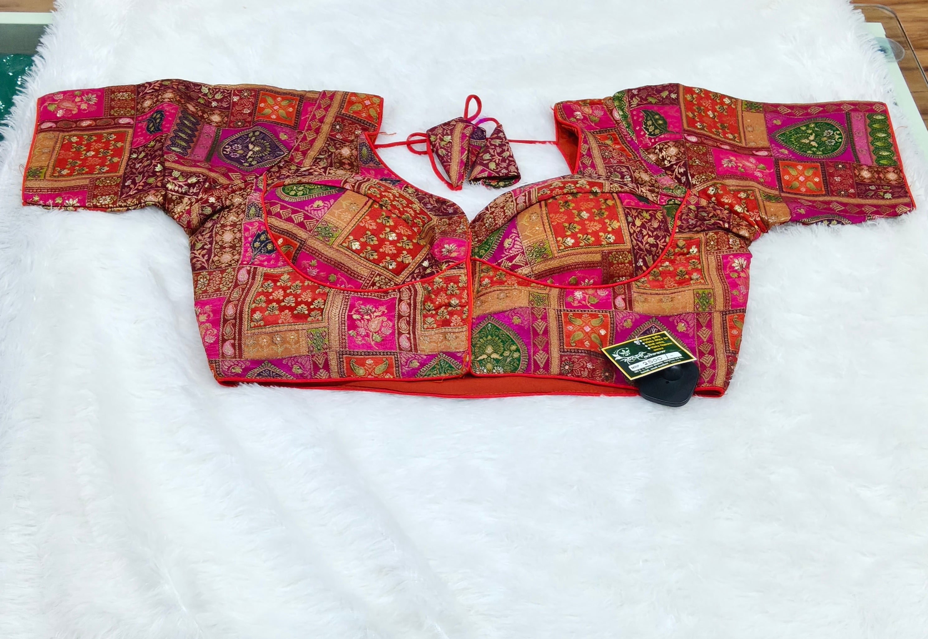 Coral Pink Multi Colour 3 Silk Designer Saree Blouse | Readymade
