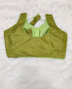 Pistachio Green Banarasi Silk Copper Design Saree Blouse | Readymade