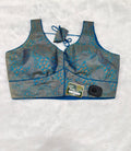 Teal Blue Banarasi Silk Copper Design Saree Blouse | Readymade