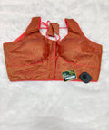 Coral Peach Banarasi Silk Copper Design Saree Blouse | Readymade